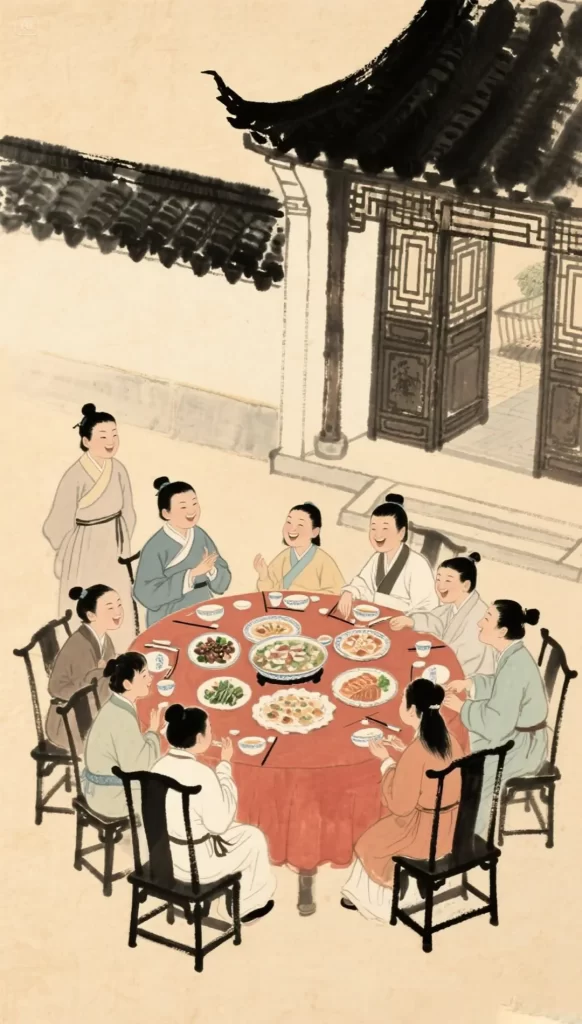 Traditional Chinese Gathering Red Black Ancient