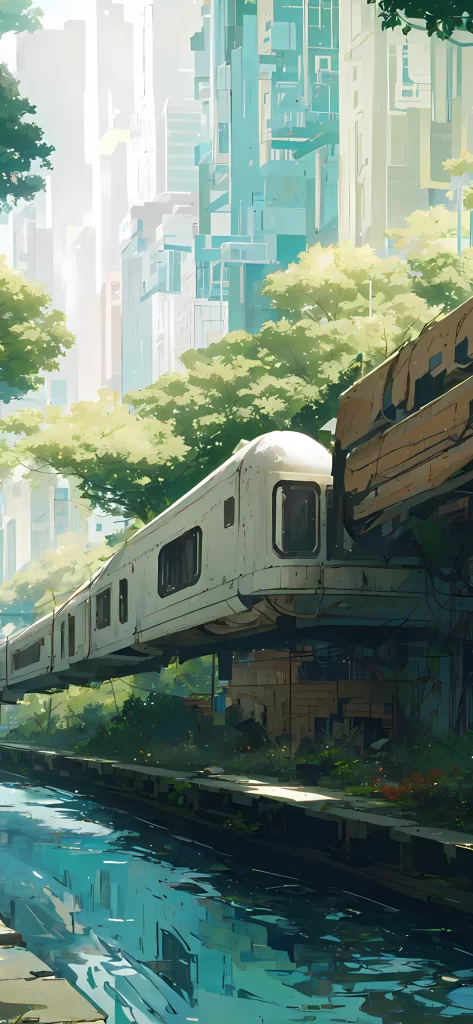 Train Green Blue Urban Futuristic