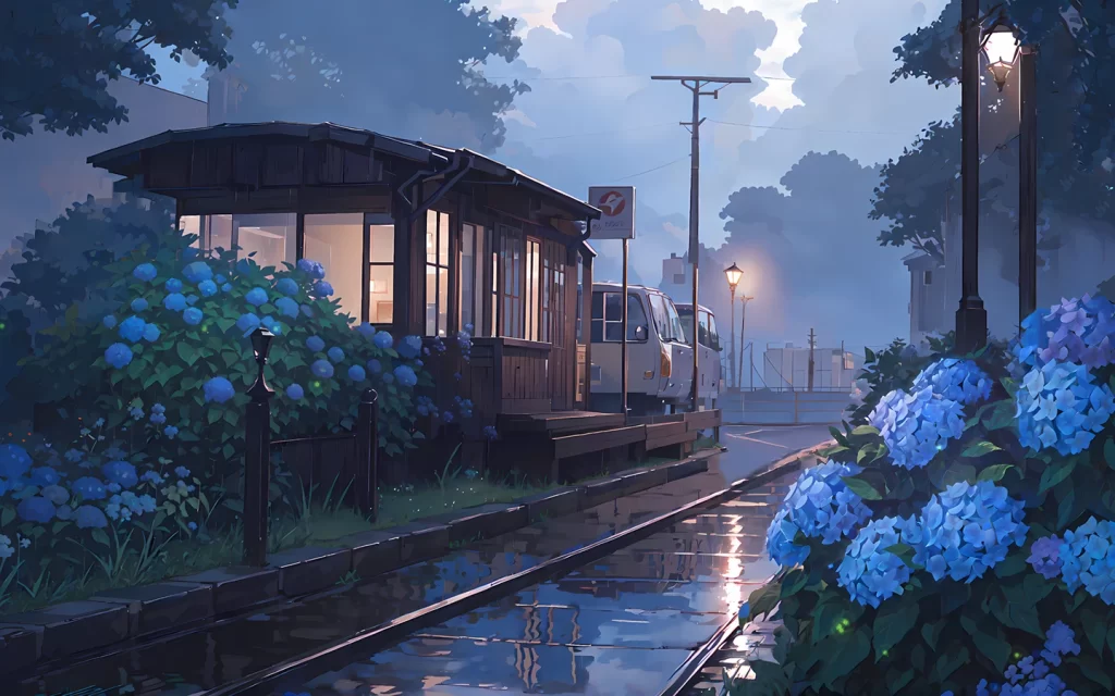 Train Station Blue Green Evening Calm