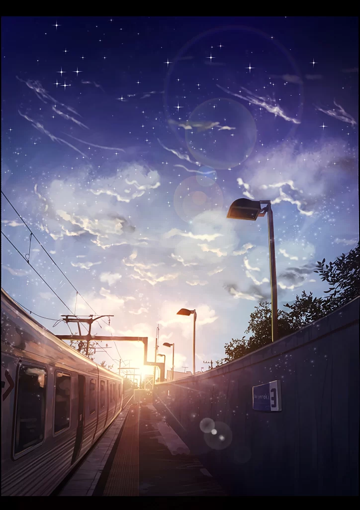 Train Station Sunset Blue Purple Lights