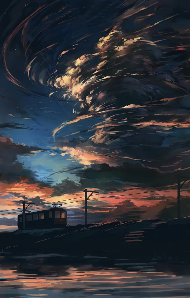 Train Sunset Sky Clouds Reflection