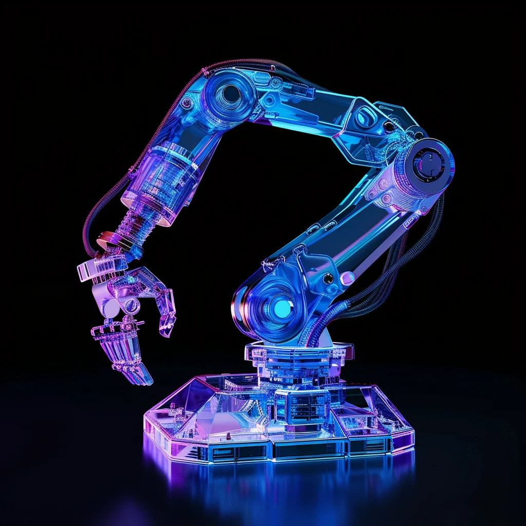 transparent 3D structure arm robotic blue