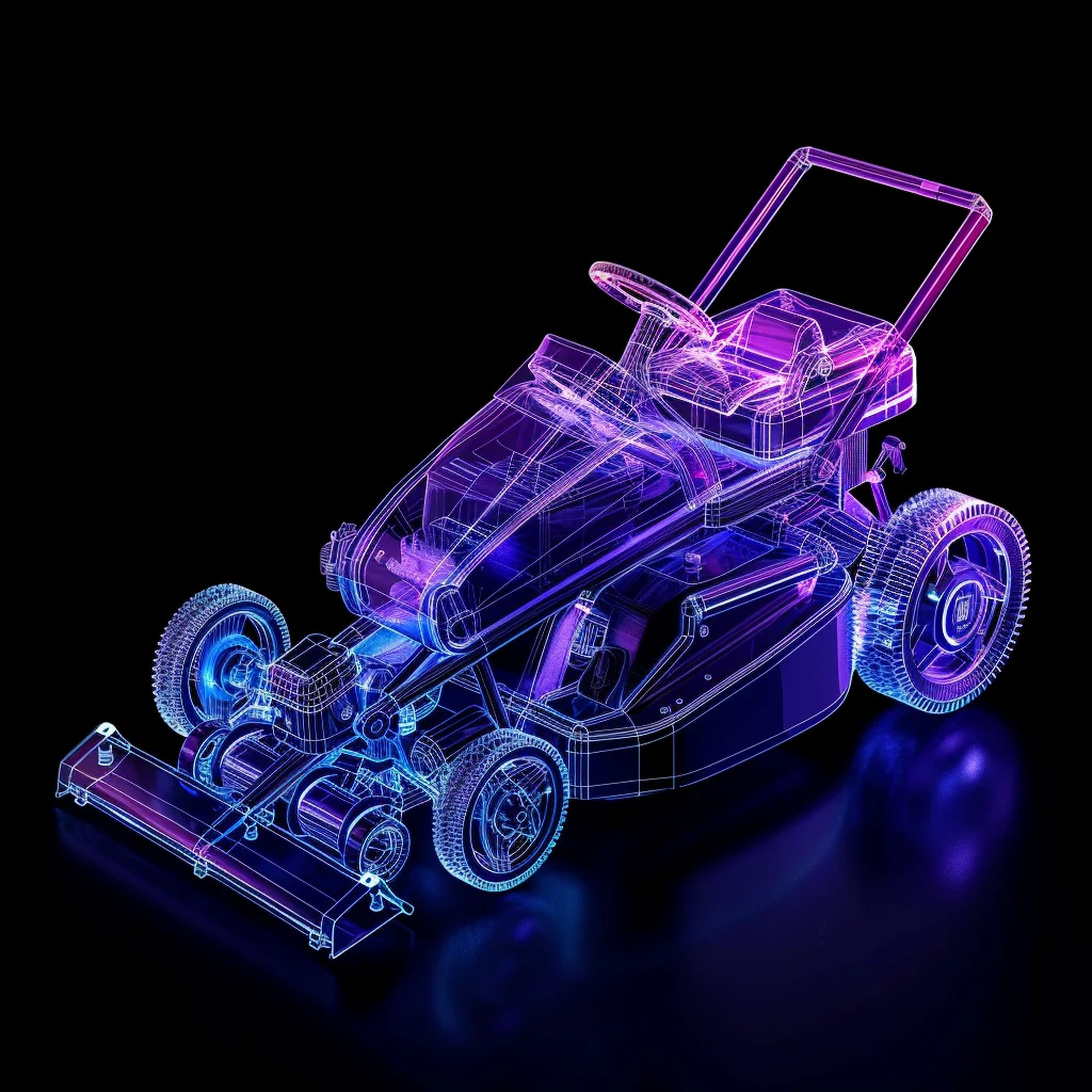 transparent 3D structure Mower lawn blue