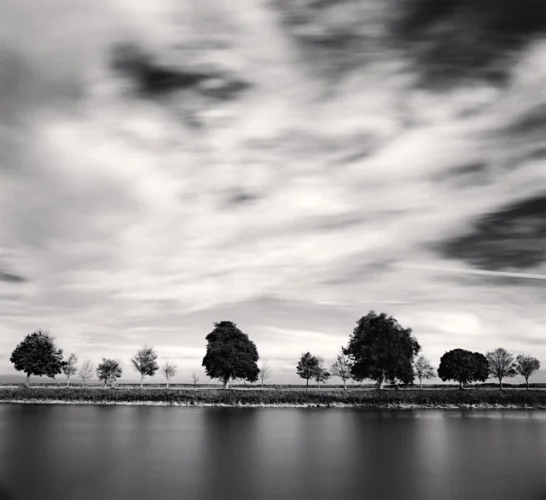 Trees Water Sky Clouds Black White Long Exposure