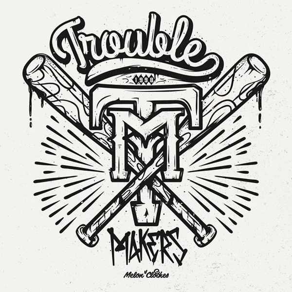 Trouble Makers Black White Graphic