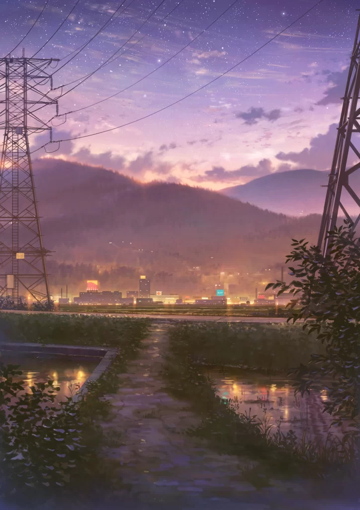 Twilight Pathway Purple Pink Mountains PowerLines