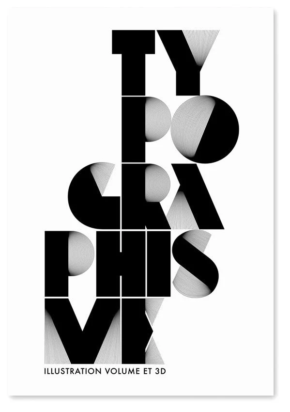 Typography Black White Volume 3d
