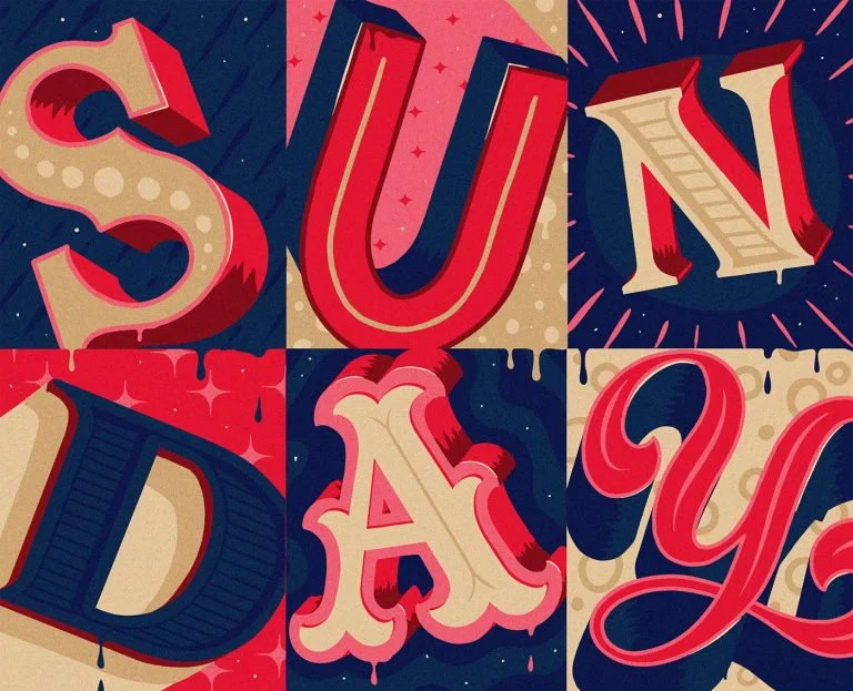Typography Red Blue Pink Lettering