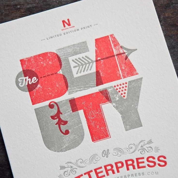 Typography Red Gray Letterpress Print