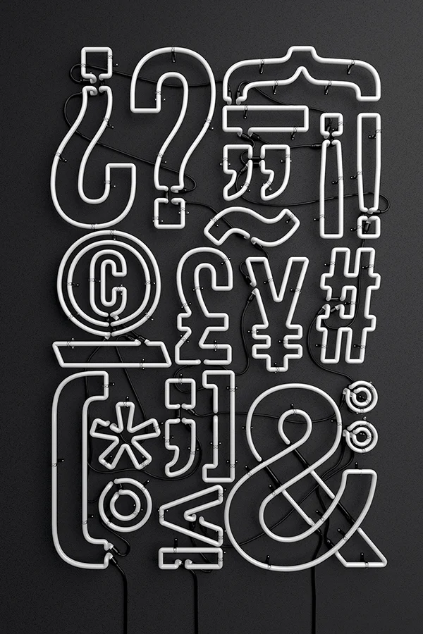 Typography White Black Neon Sign