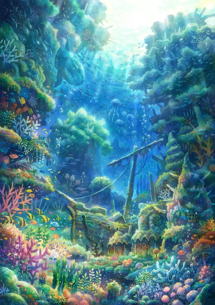 Underwater Scene Blue Green Coral Fish