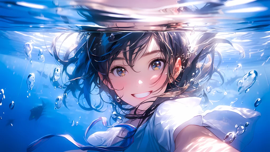 Underwater Scene Blue White Anime Fantasy