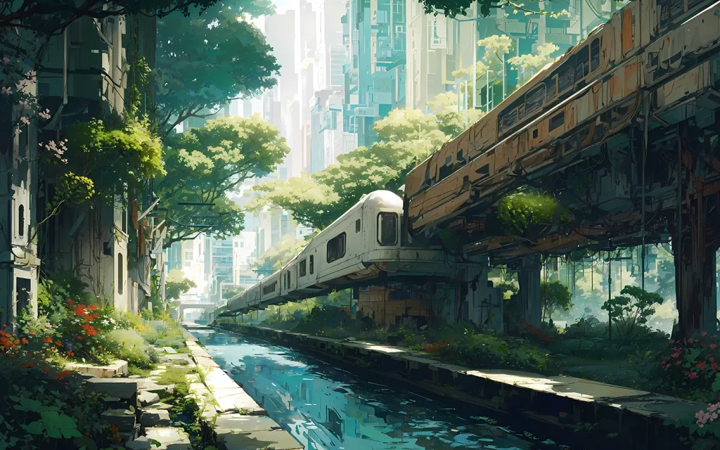 Urban Jungle Greenery Blue White Sci