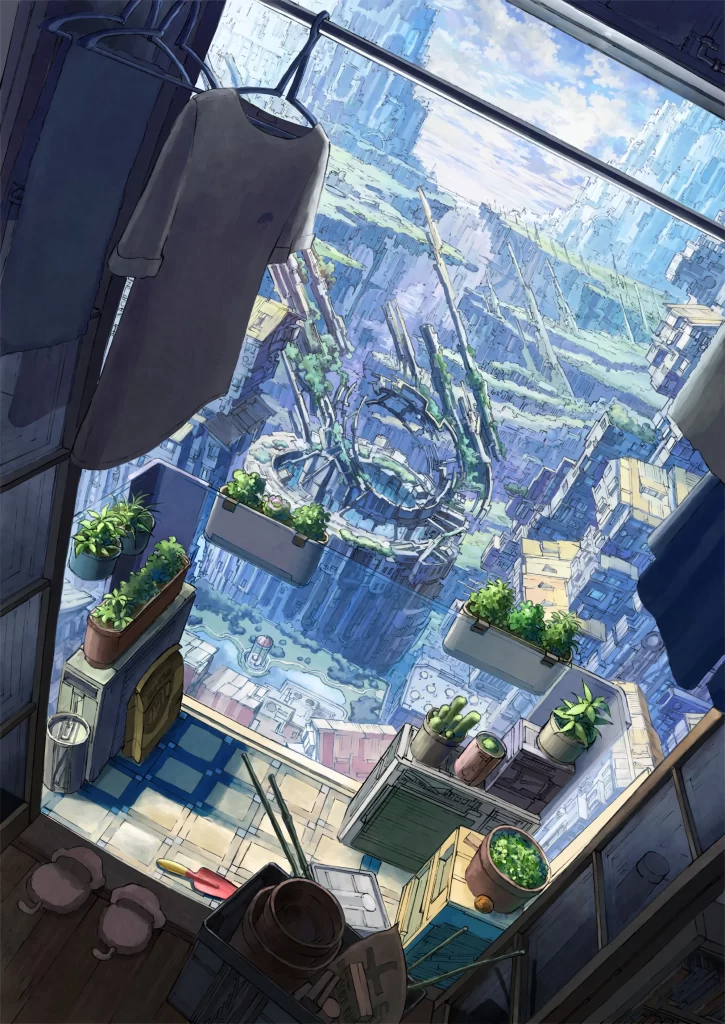 Urban Landscape Blue Green Futuristic
