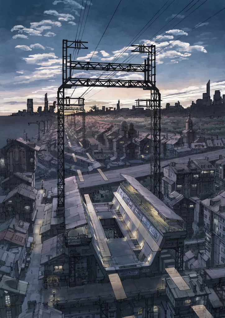 Urban Landscape Twilight Industrial Steel Blue
