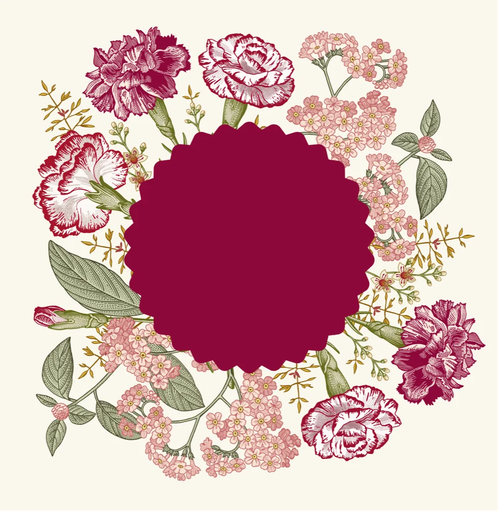 Vintage Floral Arrangement with Scalloped Medallion