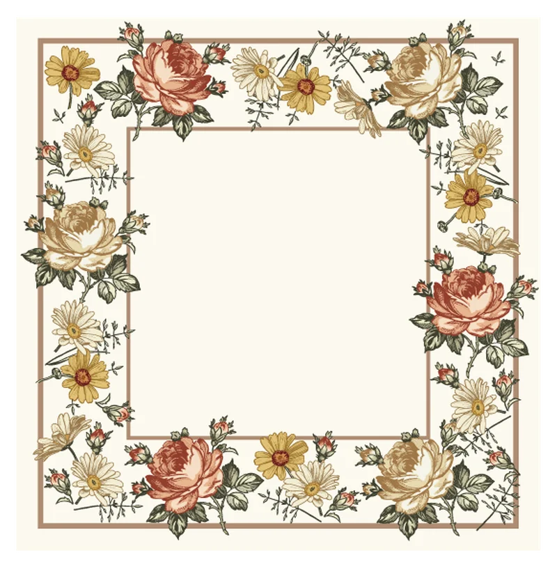 Vintage Floral Border Frame with Roses and Daisies