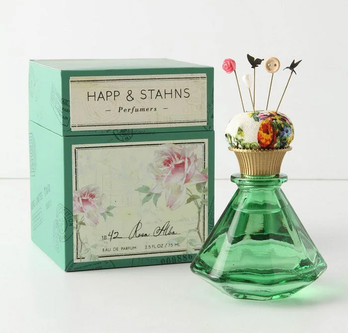 Vintage Perfume Bottle Glass Green Floral Design