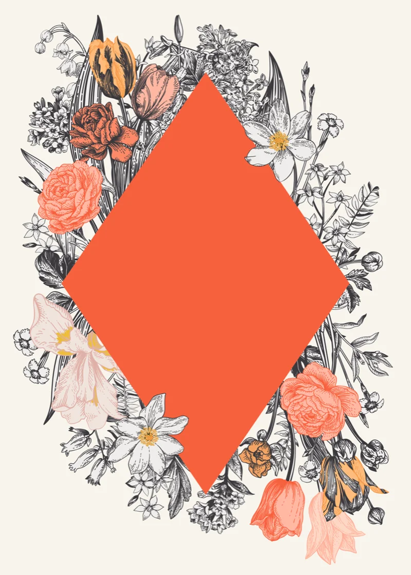 Vintage red diamond floral centerpiece ornament illustration
