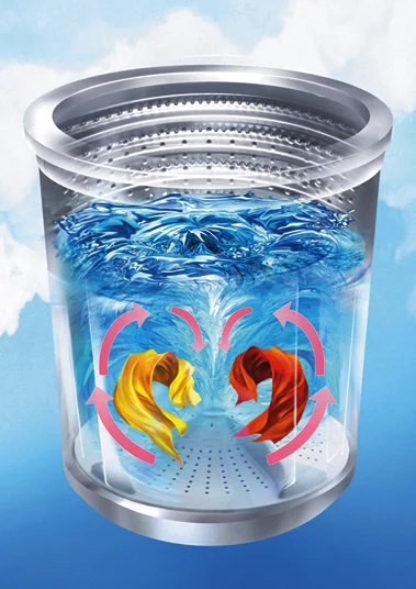 Washing Machine Drum Water Clothes Blue Red Cycle