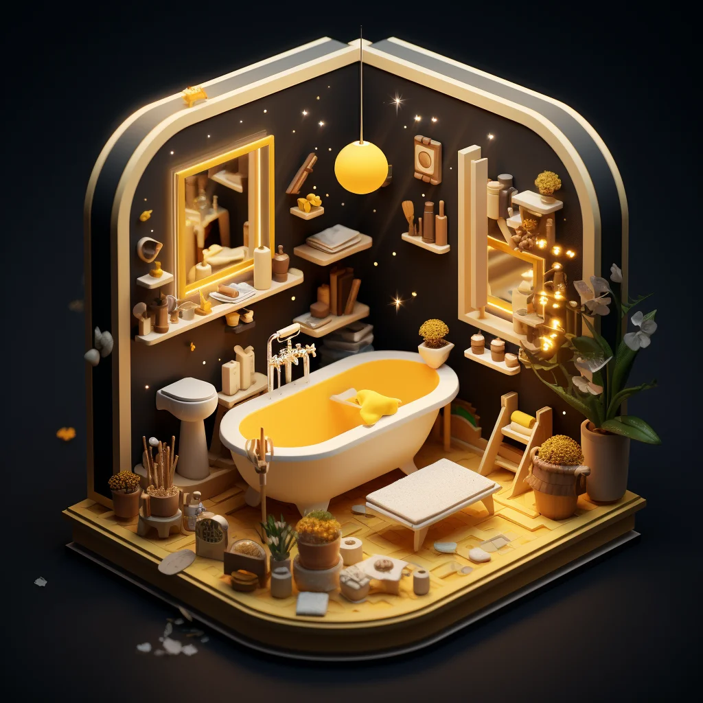 washroom indoor bathroom bathtub scene home 3D space model isometric