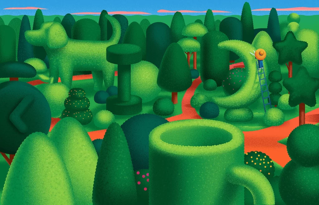 Whimsical Garden Landscape Illustration