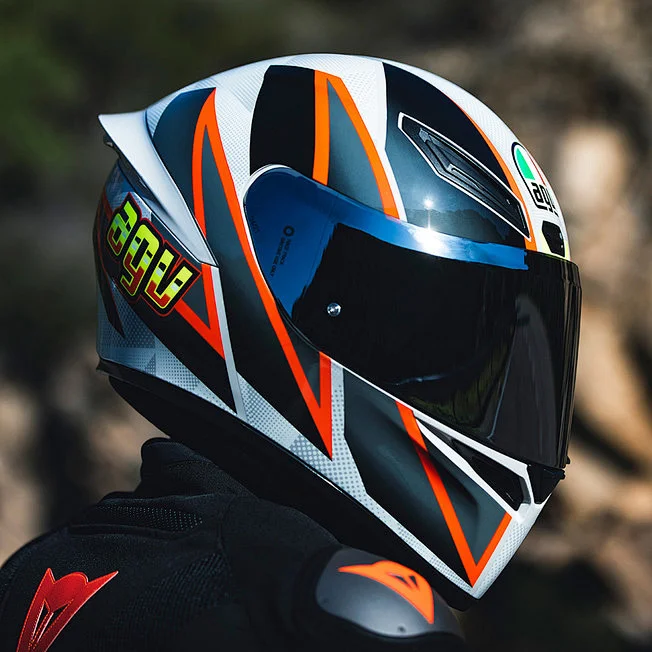 White Black Orange Stripes AGV Helmet Motorcycle