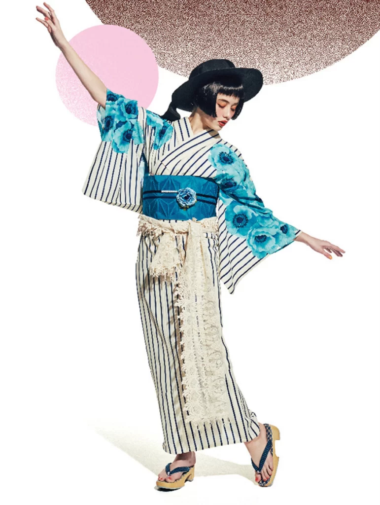 White Black Striped Kimono