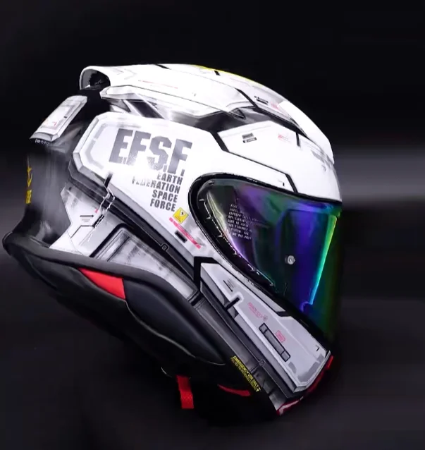 White Black Tech Pattern Helmet Motorcycle