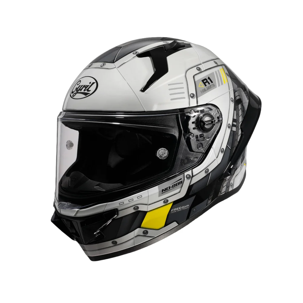 White Black Yellow Geometric Front Motorcycle