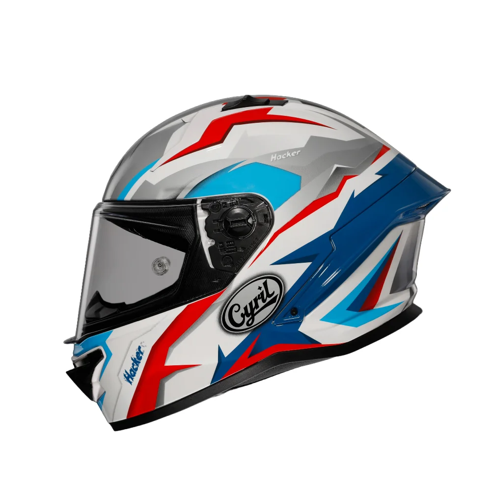 White Blue Geometric Cyril Helmet Side Motorcycle