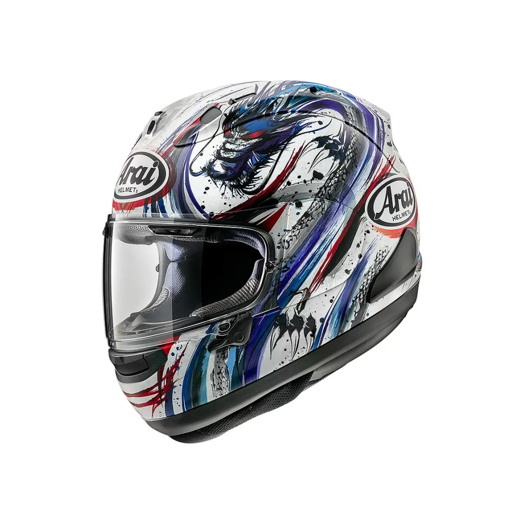 White Blue Red Dragon Arai Helmet Motorcycle