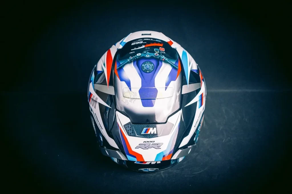 White Blue Red Racing BMW Helmet Motorcycle