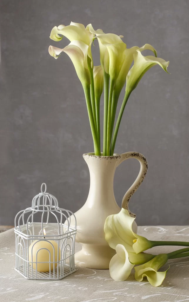 White Calla Lily Blooms Petals Vase Candle