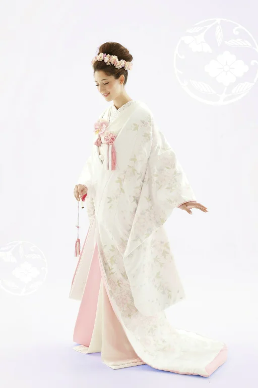 White Floral Kimono Pink Cherry Blossom Elegant Ceremonial