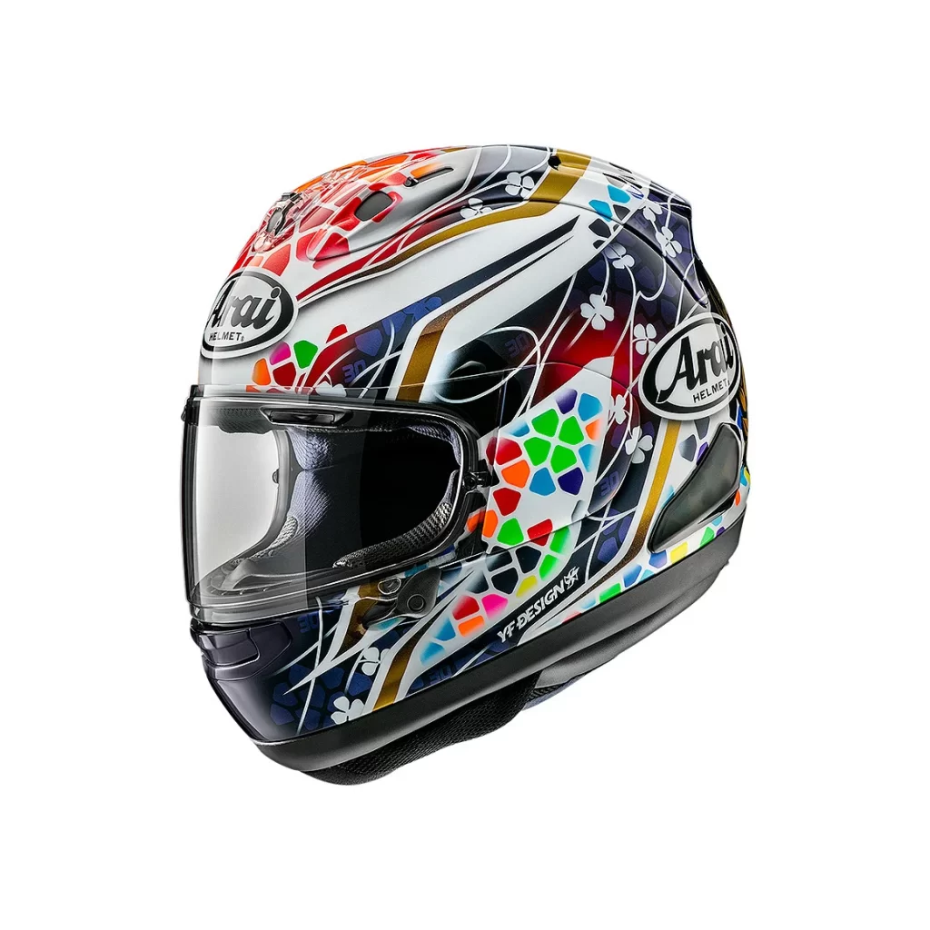 White Multicolored Geometric Arai Helmet Motorcycle