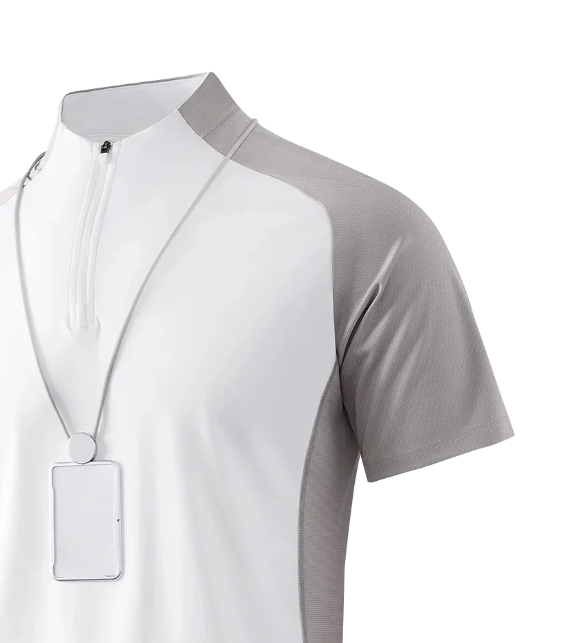 White Polo Shirt Gray Sleeves Zipper