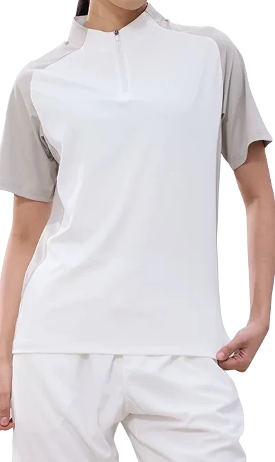 White Polo Shirt Grey Sleeves Zipper