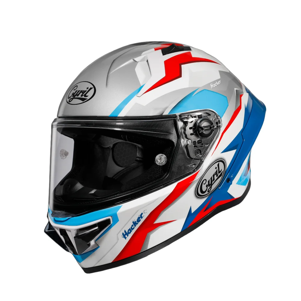 White Red Geometric Cyril Helmet Front Motorcycle