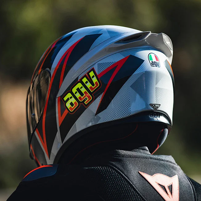 White Red Geometric AGV Helmet Side Motorcycle