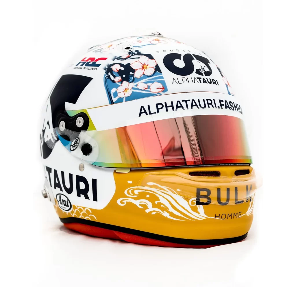 White Yellow Floral Alphatauri Helmet Motorcycle