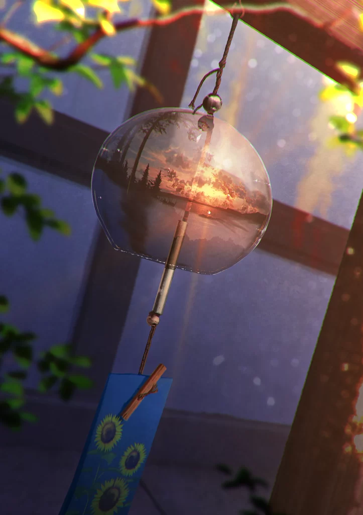 Wind Chime Sunset Blue Green Nature