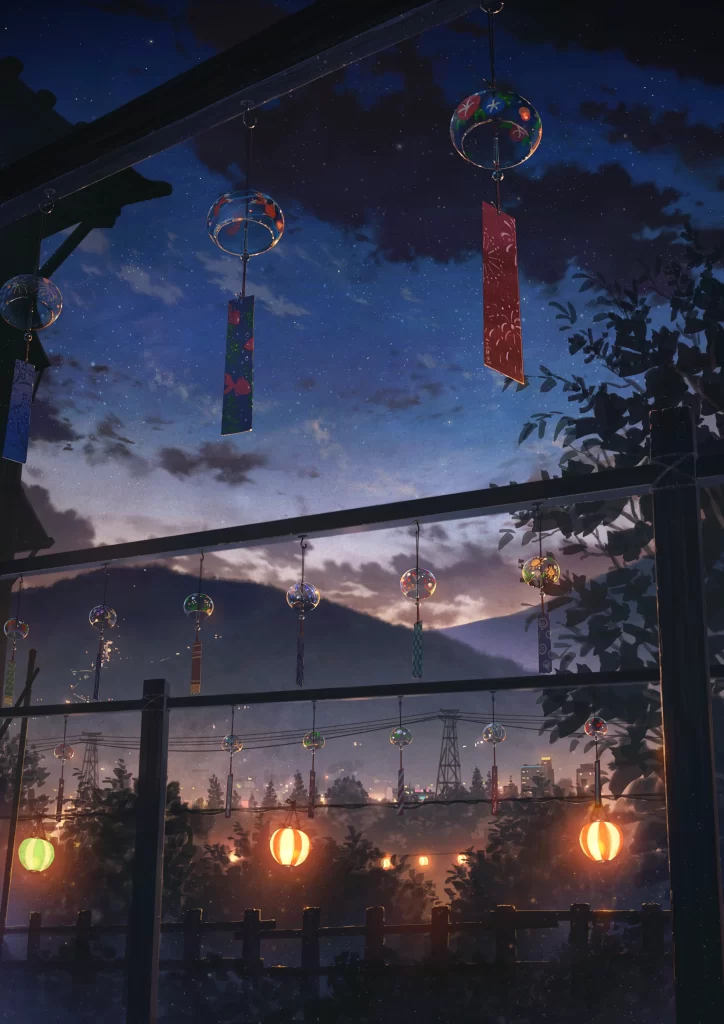 Wind Chimes Night Sky Blue Purple