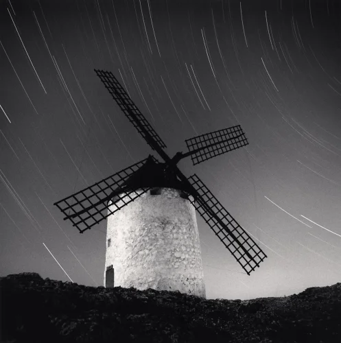 Windmill Star Trails Dramatic High Contrast Mysterious