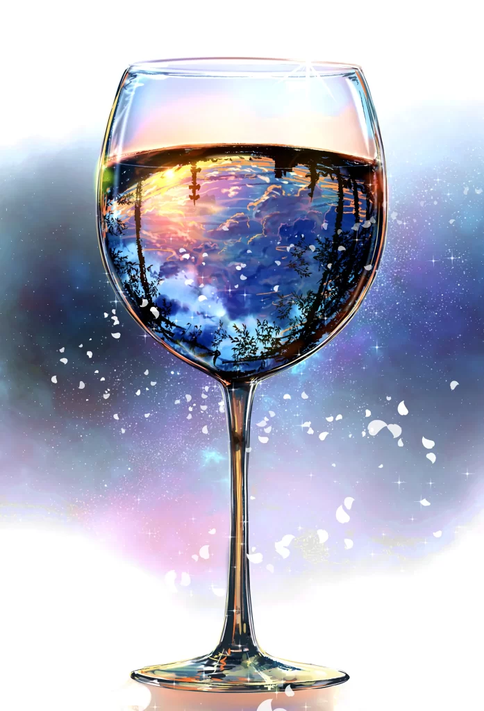 Wine Glass Reflection Sunset Blue Purple