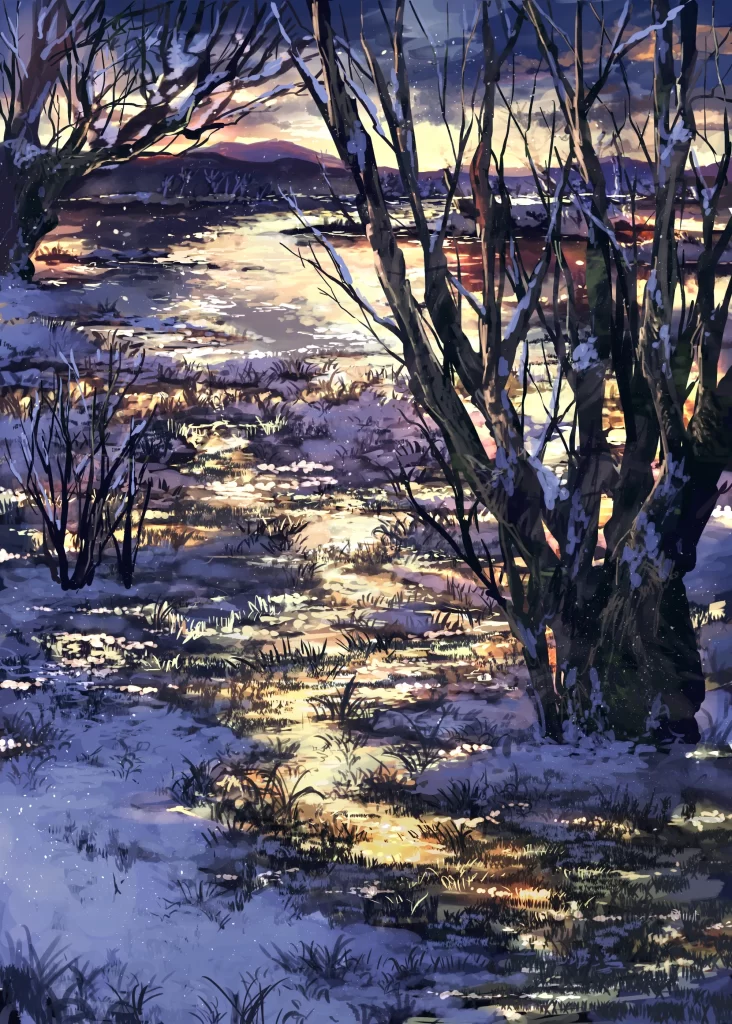 Winter Landscape Snow Trees Sunset