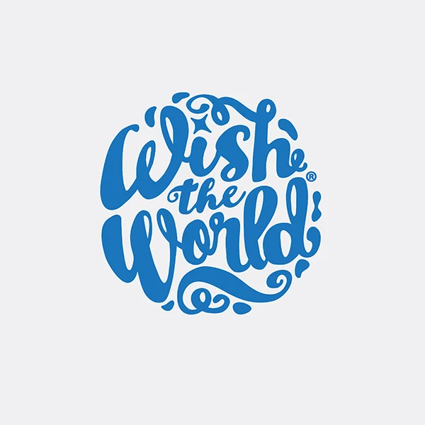 Wish World Blue White Logo Calligraphy