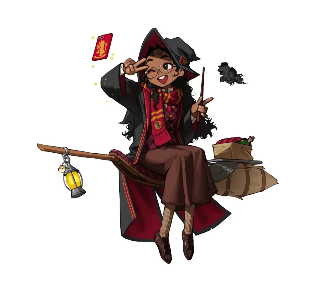 Witch Hogwarts Robe Red Gold Flying