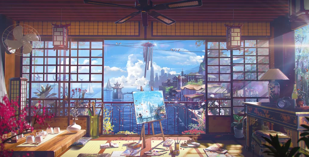 Woman Blonde Hair Artist Coastal Cityscape