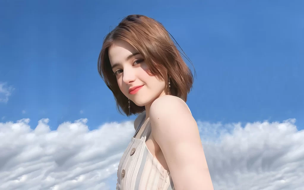 Woman Blue Sky White Clouds Light